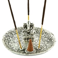 ABR137<BR><BR>2 Pieces Lord Ganesh Carved Cone & Stick Burner - 4.5"D, 2.25"H