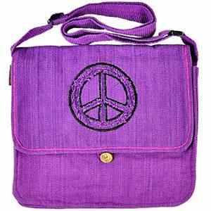 Wholesale Purple Color Peace Sign Cotton Shoulder Bag
