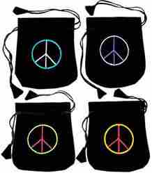 Wholesale Peace Sign Drawstring Velvet Pouch