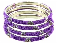 BCT73PL<BR><BR>4 Pieces Bangle Bracelet Set in Purple White Metal - 2.5"D
