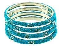 BCT73TQ<BR><BR> 4 Pieces Bangle Bracelet Set in Turquoise White Metal - 2.5"D