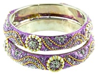BCT74PL<BR><BR>2 Pieces Bangle Bracelet Set in Purple White Metal - 2.5"D