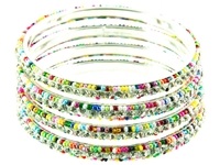 BCT75MC<BR><BR>4 Pieces Bangle Bracelet Set in Multicolor White Metal - 2.5"D