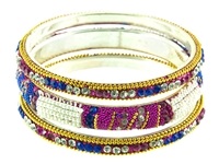 BCT76RB<BR><BR> 3 Pieces Bangle Bracelet Set in Multicolor White Metal - 2.5"D