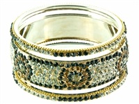 BCT77BK<BR><BR>3 Pieces Bangle Bracelet Set in Black White Metal - 2.5"D