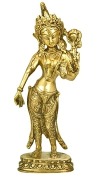 BST156<br><br> Goddess Tara Standing Brass Statue - 12"H