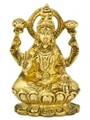 BST174<br><br> Goddess Laxmi on Lotus Brass Statue - 3.5"H