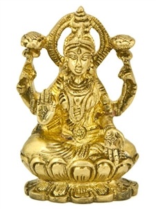 BST174<br><br> Goddess Laxmi on Lotus Brass Statue - 3.5"H