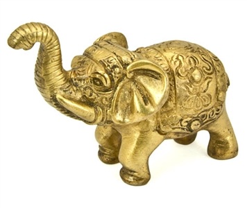 BST181<br><br> Carved Brass Elephant Trunk Up - 3"W, 2"H