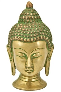 BST186<br><br> *Lord Buddha Head Brass Green Finish - 4.5"H