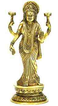 Goddess Laxmi Standing on Lotus Brass Statue