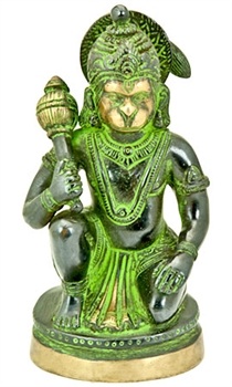 Hanuman Sitting on Round Base, Antique Green Finished