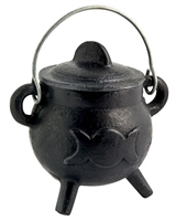 <!CAL14>CAL14<br><br>Triple Moon Cast Iron Cauldron with Lid - 4.5"H, 2.75"D