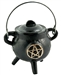 CAL20<br><br> Pentacle in Gold Cast Iron Cauldron with Lid - 4.5"H, 2.75"D
