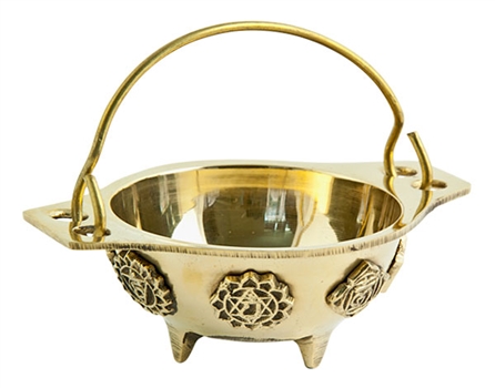 CAL56<BR><BR>Seven Chakra Brass Cauldron - 1.75"H, 3"D