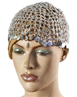 CAP01<BR><BR>Belly Dance Egyptian Head Cap Silver Tone