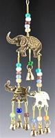 CLB129<BR><BR>2 Pieces Triple Elephant Brass Chime with Beads - 12"L