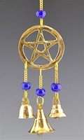 CLB23<BR><BR>4 Pieces Pentacle Brass Chime with Beads-  9"L
