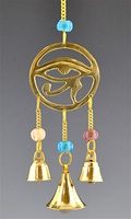 CLB25<BR><BR>4 Pieces Egyptian Eye Brass Chime with Bead - 9"L