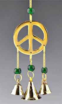 CLB28<BR><BR>4 Pieces Peace Sign Brass Chime with beads - 9"L