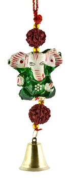 Lac Ganesha with miniature bells and beads on string
