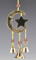 CLB32<BR><BR>4 Pieces Moon Star Brass Chime with Beads - 9"L