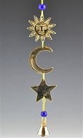 CLB34<BR><BR>4 Pieces Sun Moon Star Brass Chime with Beads - 10"L