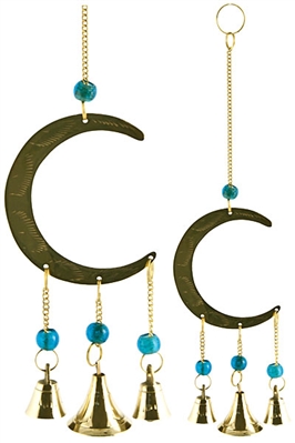 CLB36<BR><BR>4 Pieces Moon Brass Chime with Beads - 9"L
