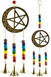 CLB42<br><br> 4 Pieces Moon/Pentacle Brass Chime with Beads - 9"L