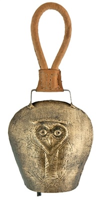 Wholesale Owl Carved Temple Bell on Leather Cord