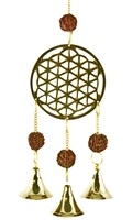 CLB51<BR><BR>4 Pieces Flower of Life Brass Chime with Rudraksha Beads - 10"L
