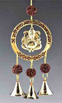 CLB54<br><br> 4 Pieces Ganesh Brass Chime with Rudraksha Beads - 10"L