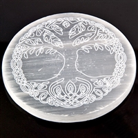CSTR02<BR><BR>Tree of Life Selenite Altar Tile/Coaster/Charging Plate - 3"D