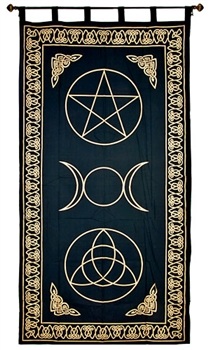 Wholesale Curtain - Gold Print Pentacle, Triquetra & Triple Moon Curtain