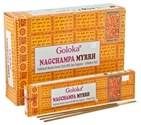 GL105<BR><BR>Goloka Nagchampa Myrrh Incense - 15 Gram Pack (12 Pack Per box)
