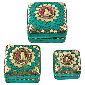 Wholesale Lord Ganesh on Heart Shape Tibetan Stone Inlay Jewelry Box Set
