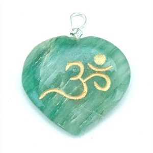 Wholesale Green Jade Heart Om Symbol Pendant