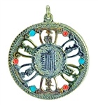 PDT89<br><br> 2 Pieces Tibetan Kalachakra 3-tone White Metal Pendant - 1.5"D