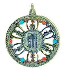 PDT89<br><br> 2 Pieces Tibetan Kalachakra 3-tone White Metal Pendant - 1.5"D