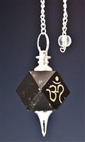 PND381<br><br>4 Pieces Black Agate Om Symbol Pendulum