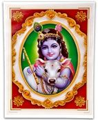 POS102<br><br> Baby Krishna with Cow Poster on Cardboard - 15"x20"