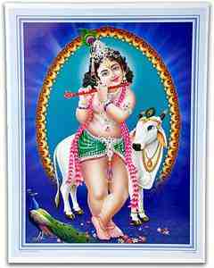 POS104<br><br> Baby Krishna Playing Flute Poster on Cardboard - 15"x20"