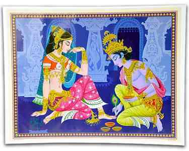 POS113<br><br> Radha and Krishna Rangoli Poster on Cardboard - 15"x20"