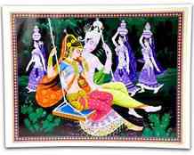 POS114<br><br> Radha and Krishna on swing with Gopis - 15"X20"