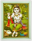 POS122<BR><BR> Lord Krishna Playing Flute Poster  Poster on Cardboard - 15"x20"