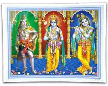 POS153<BR><BR>Lord Shiva, Lord Rama & Lord Krishna  Poster on Cardboard - 15"x20"
