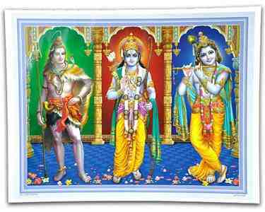 POS153<br><br> Lord Shiva, Lord Rama & Lord Krishna  Poster on Cardboard - 15"x20"