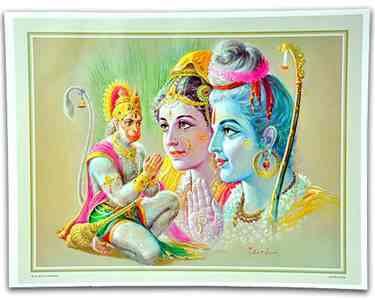 POS177<BR><BR>Sita Ram Blessesing Hanuman Poster on Cardboard - 15"x20"