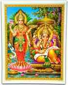 POS325<BR><BR>Laxmi & Ganesh Poster on Cardboard - 15"x20"