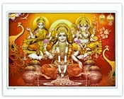 POS487<BR><BR>Laxmi, Ganesh & Saraswati Poster on Cardboard - 15"x20"